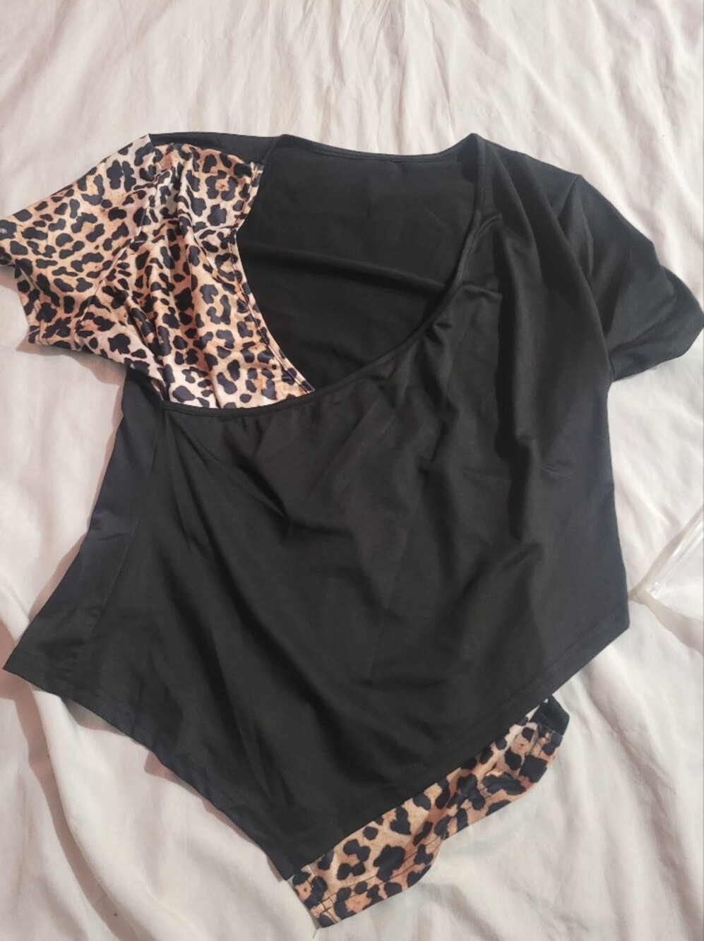 Women’s Black Top with Leopard Trim